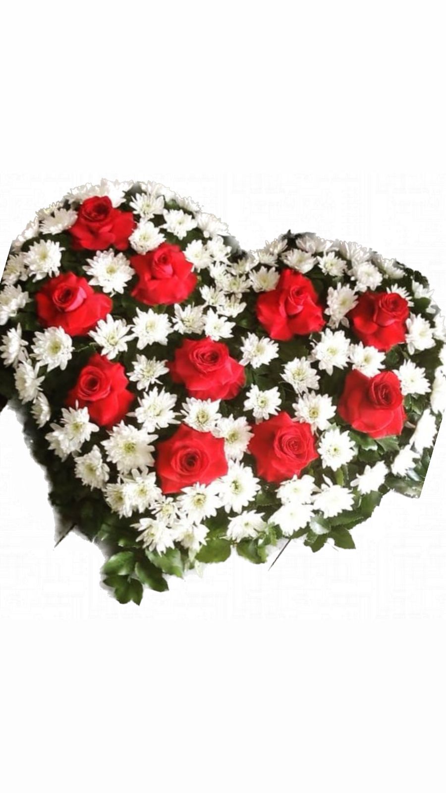 Corona corazón rosas rojas flores blancas - FLORERIA ILUSION PUCON
